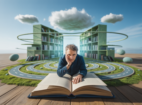 Une illustration inspirante sur l'apprentissage autodidacte et le développement personnel.