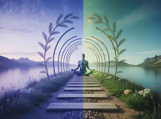 Une représentation visuelle du concept du 'happiness trap' et de la thérapie ACT