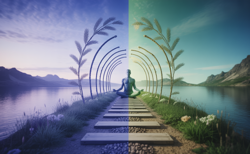 Une représentation visuelle du concept du 'happiness trap' et de la thérapie ACT