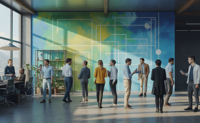 Illustration colorée mettant en valeur l'impact des soft skills sur l'efficacité professionnelle en 2025.