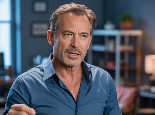 Portrait inspirant de Franck Nicolas en pleine intervention motivante sur la persévérance et la détermination comme clés du succès