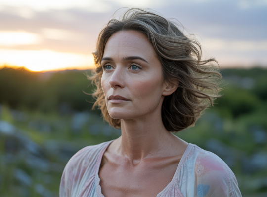 Personne sereine méditant en pleine nature, détachée du jugement des autres avec une expression confiante et apaisée