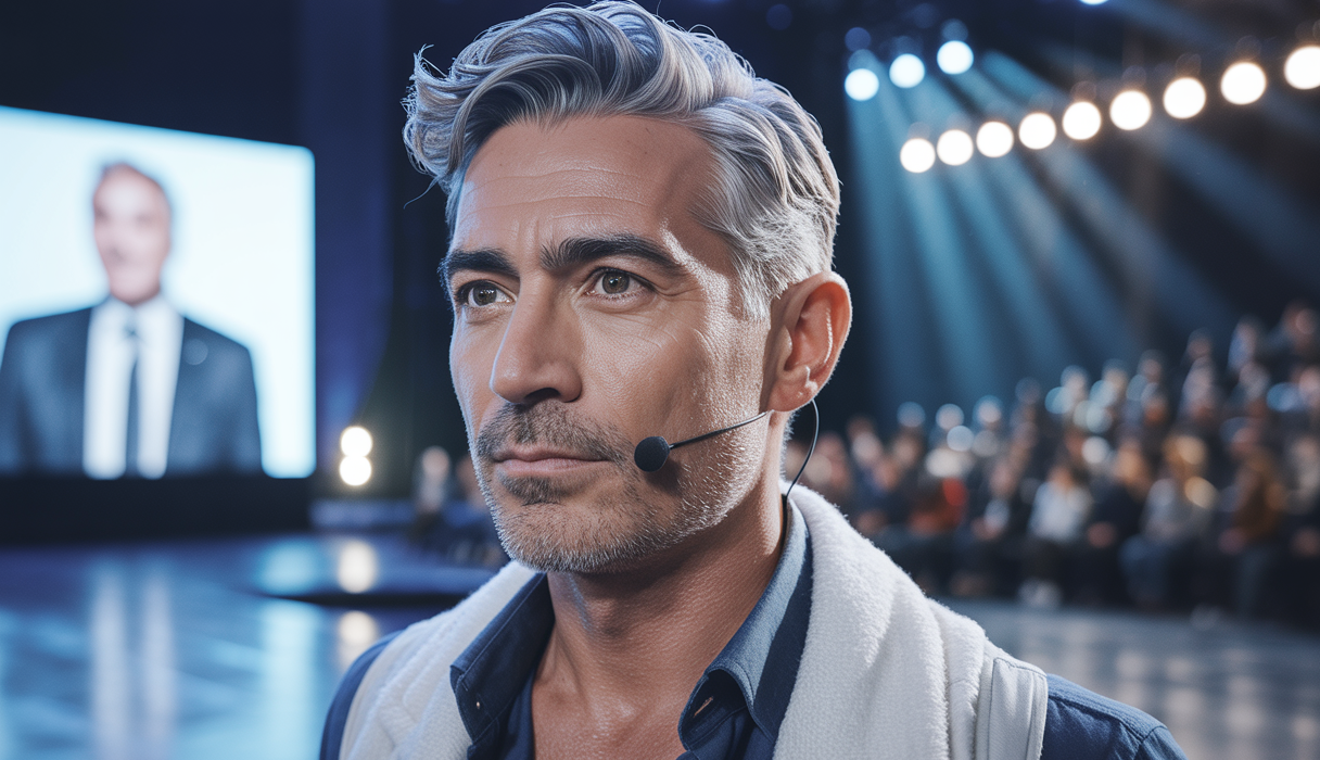 Portrait de David Laroche en conférencier dynamique expliquant la résilience et la réussite par les neurosciences et la persévérance