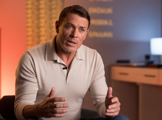 Portrait réfléchi de Tony Robbins partageant les trois décisions clés qui influencent la trajectoire de vie personnelle et professionnelle pour un épanouissement durable